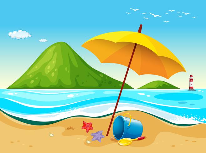vector beach scene with umbrella and toys